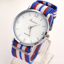 Fashion Platinum Dial Nylon Fabric Band Geneva Watches Mens Watch